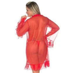 Robe Feminino Sensual Tentação Pimenta Sexy em Chiffon e Renda - Imagem 2