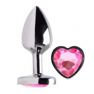 Plug Anal Aço Inoxidável Pedra Coração Rosa Tamanho P