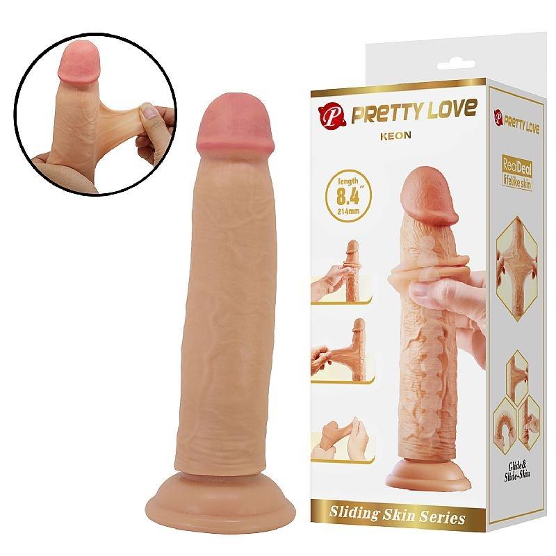 Dildo realístico dupla camada Keon Pretty Love 18,5 cm bege com ventosa