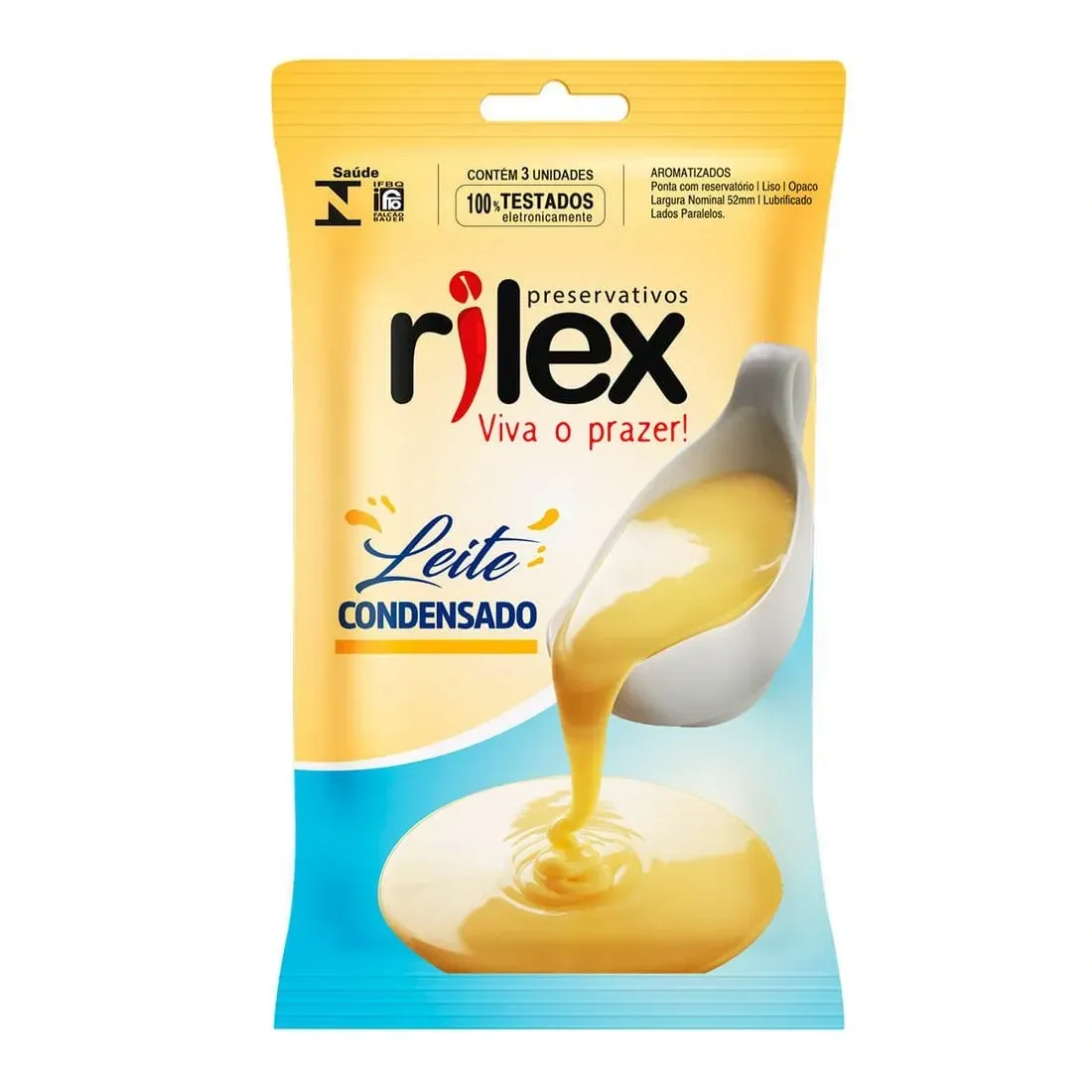 Preservativo com aroma de leite condensado Rilex 3 unidades lubrificado