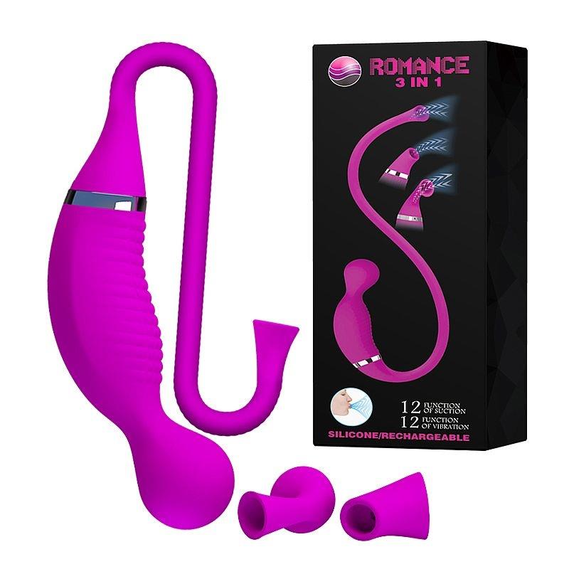 Sugador De Clitoris Romance 3 em 1 Recarregável com 3 Pontas, Sucção e Vibração