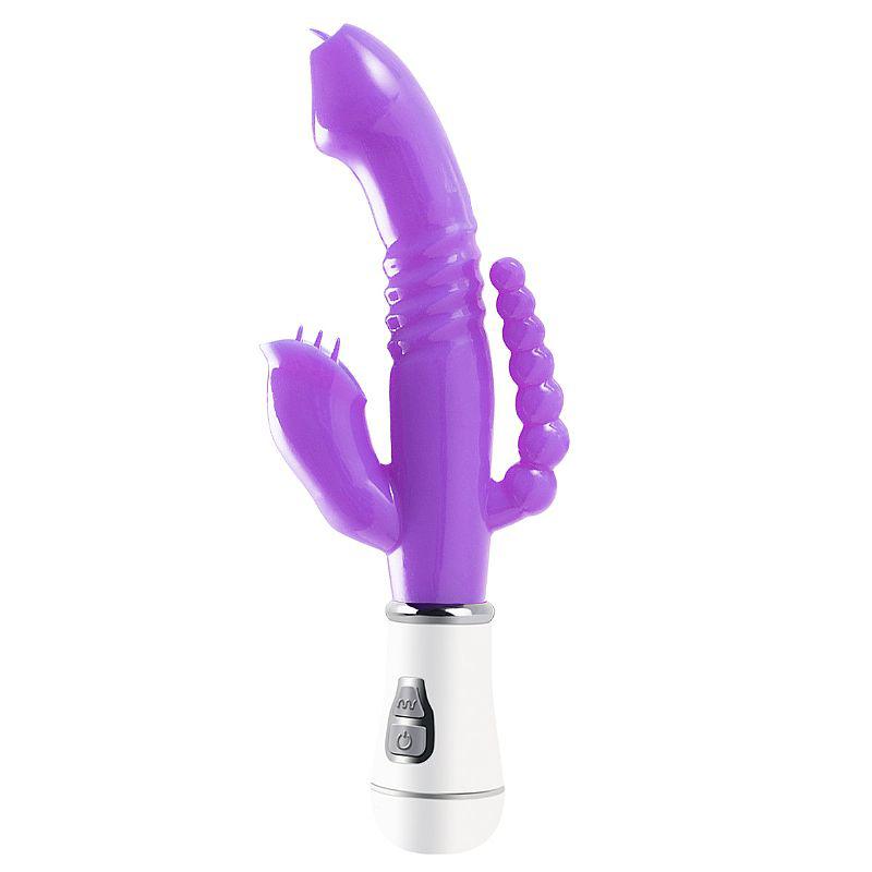 Vibrador de Ponto G e Clitóris Roxo á Pilha AA - 3 em 1 - SI